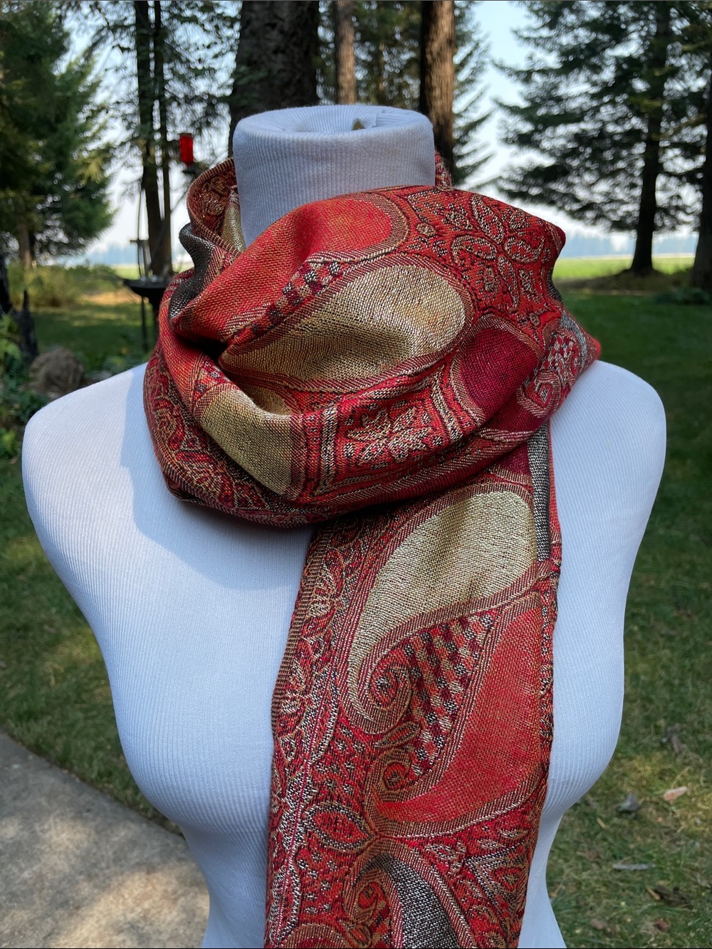 Elegant Red and Gold Paisley Women's Scarf